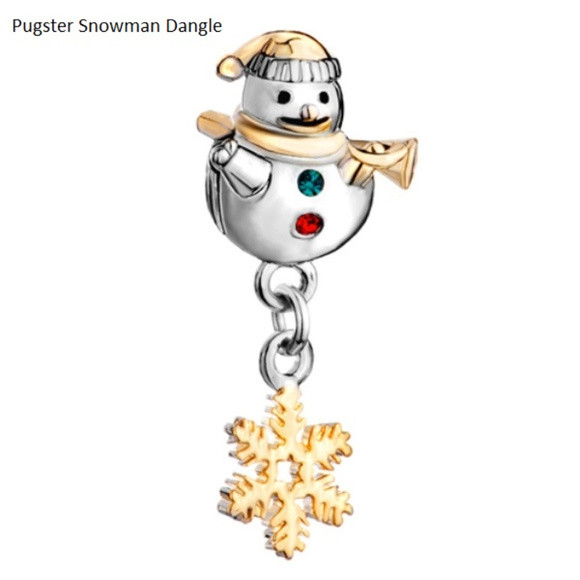 FREE S/H Pugster Christmas Snowman 22kt Gold Plate Bracelet Charm - Fits Pandora - Picture 3 of 3